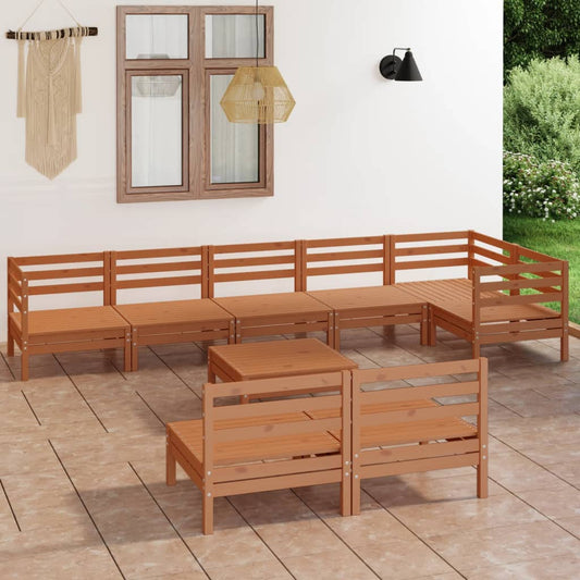 vidaXL 9 Piece Garden Lounge Set Solid Wood Pine Honey Brown