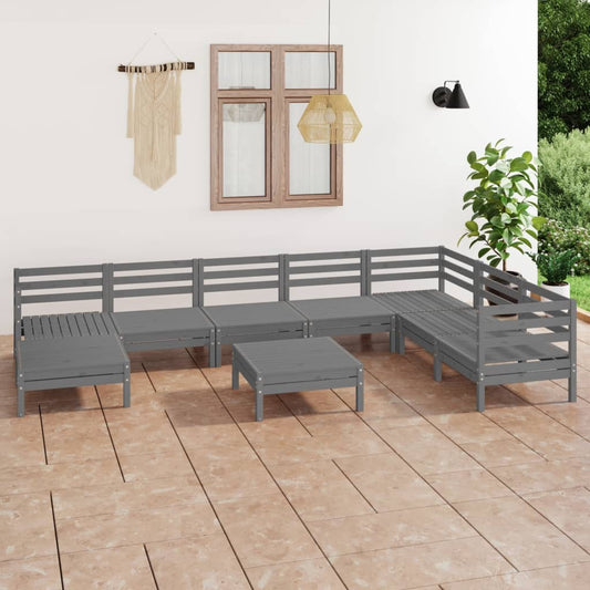 vidaXL 9 Piece Garden Lounge Set Solid Wood Pine Grey