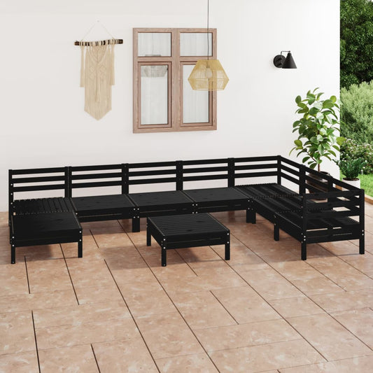 vidaXL 9 Piece Garden Lounge Set Solid Wood Pine Black