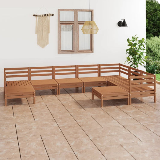 vidaXL 9 Piece Garden Lounge Set Solid Wood Pine Honey Brown