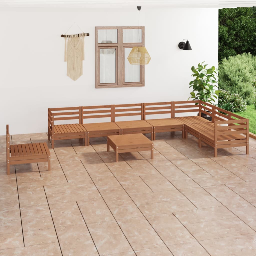 vidaXL 9 Piece Garden Lounge Set Solid Wood Pine Honey Brown