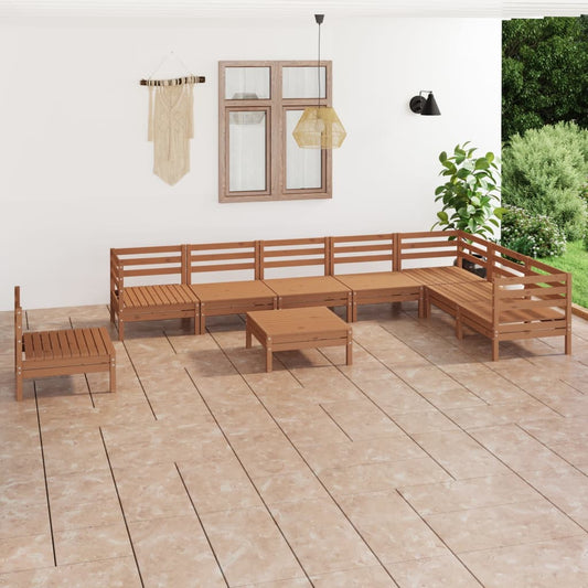 vidaXL 9 Piece Garden Lounge Set Solid Wood Pine Honey Brown
