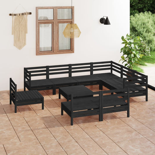 vidaXL 10 Piece Garden Lounge Set Solid Wood Pine Black