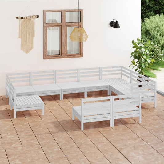 vidaXL 10 Piece Garden Lounge Set Solid Wood Pine White