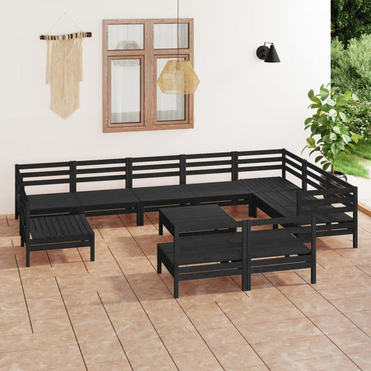 vidaXL 11 Piece Garden Lounge Set Solid Wood Pine Black