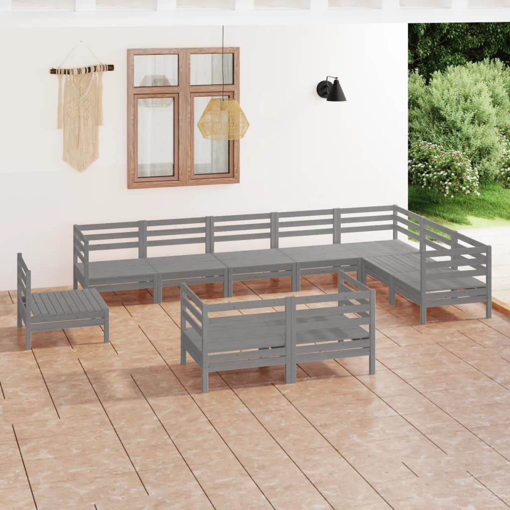 vidaXL 10 Piece Garden Lounge Set Solid Wood Pine Grey