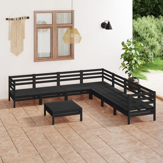 vidaXL 8 Piece Garden Lounge Set Solid Wood Pine Black