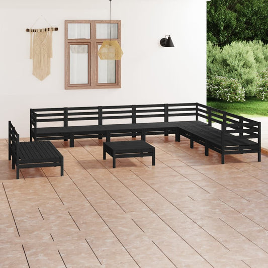 vidaXL 11 Piece Garden Lounge Set Solid Wood Pine Black