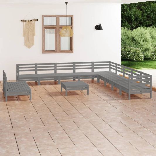 vidaXL 12 Piece Garden Lounge Set Solid Wood Pine Grey