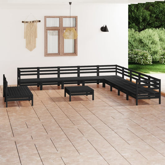 vidaXL 12 Piece Garden Lounge Set Solid Wood Pine Black
