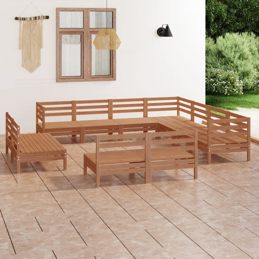 vidaXL 11 Piece Garden Lounge Set Solid Wood Pine Honey Brown