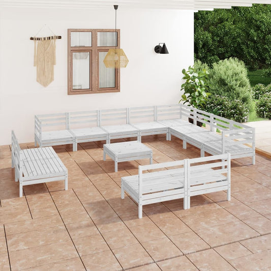 vidaXL 13 Piece Garden Lounge Set Solid Wood Pine White