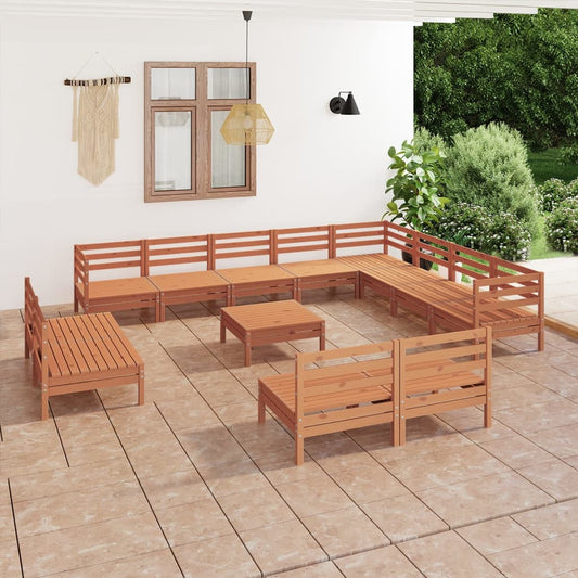 vidaXL 13 Piece Garden Lounge Set Solid Wood Pine Honey Brown