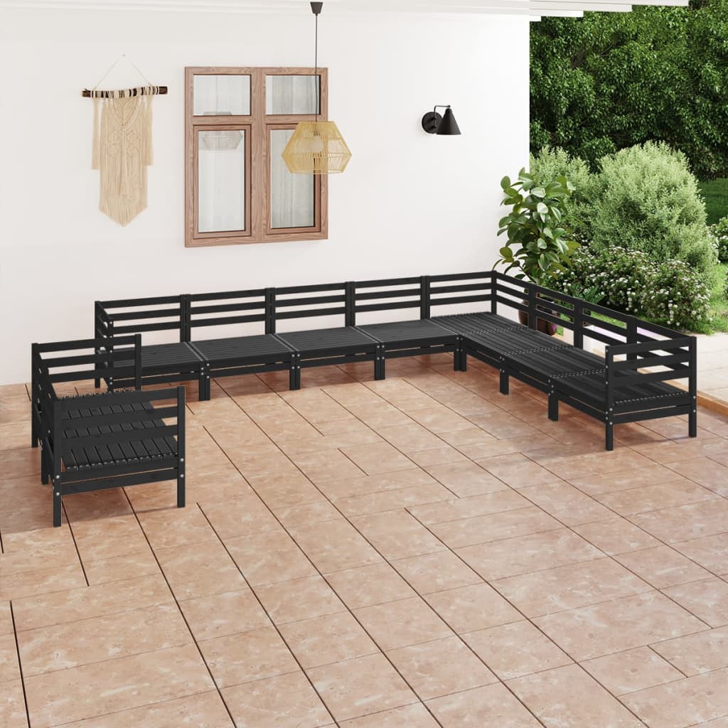 vidaXL 10 Piece Garden Lounge Set Solid Wood Pine Black