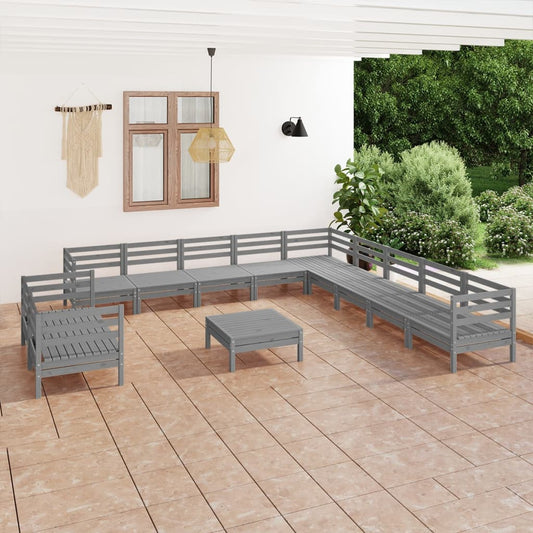 vidaXL 12 Piece Garden Lounge Set Solid Wood Pine Grey