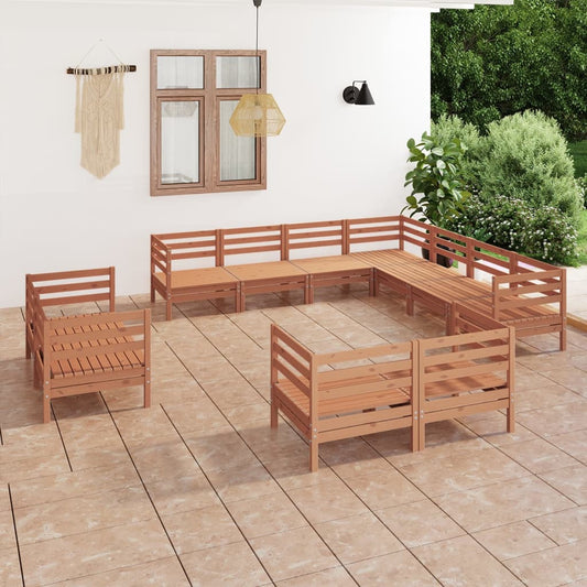 vidaXL 11 Piece Garden Lounge Set Solid Wood Pine Honey Brown