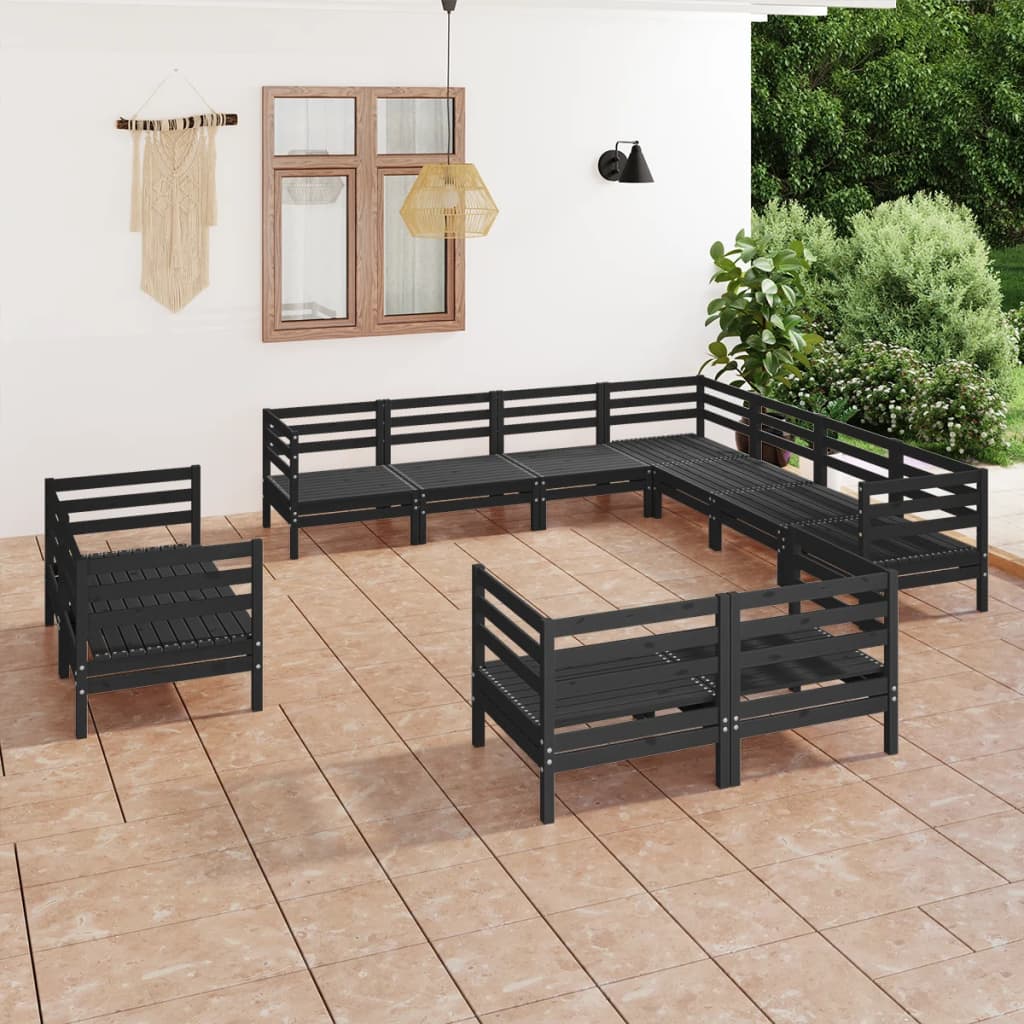 vidaXL 11 Piece Garden Lounge Set Solid Wood Pine Black