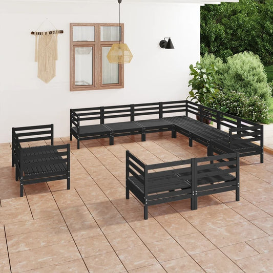 vidaXL 11 Piece Garden Lounge Set Solid Wood Pine Black