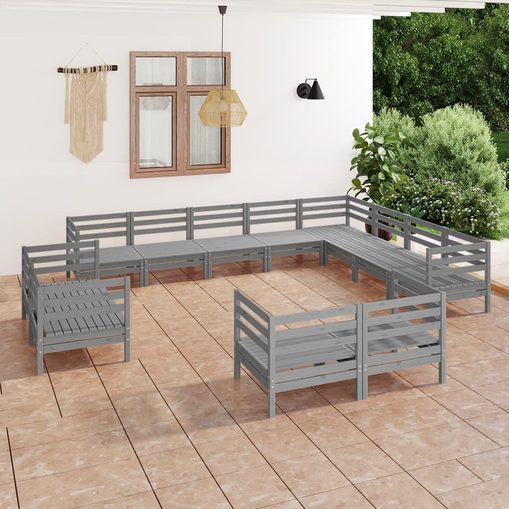 vidaXL 12 Piece Garden Lounge Set Solid Wood Pine Grey