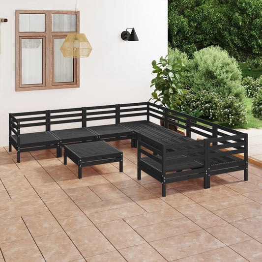 vidaXL 9 Piece Garden Lounge Set Black Solid Wood Pine
