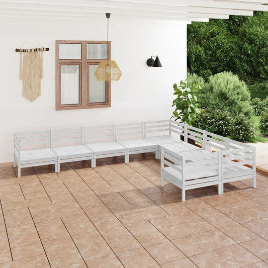 vidaXL 9 Piece Garden Lounge Set White Solid Wood Pine