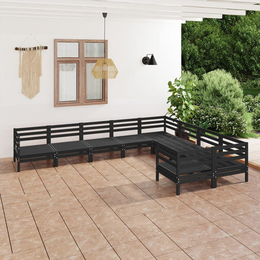 vidaXL 9 Piece Garden Lounge Set Black Solid Wood Pine