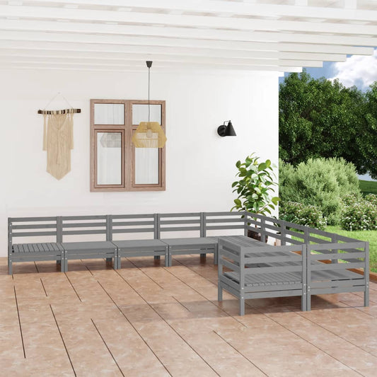 vidaXL 10 Piece Garden Lounge Set Grey Solid Wood Pine
