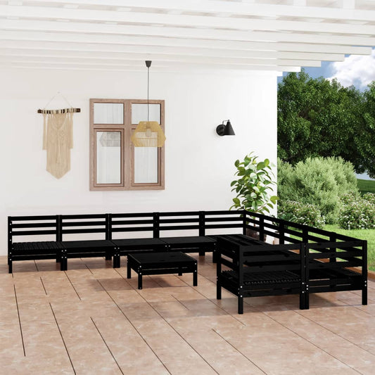 vidaXL 11 Piece Garden Lounge Set Black Solid Wood Pine