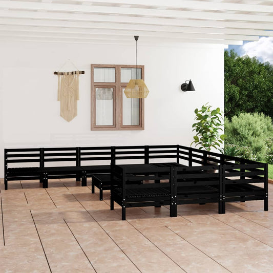 vidaXL 12 Piece Garden Lounge Set Black Solid Wood Pine