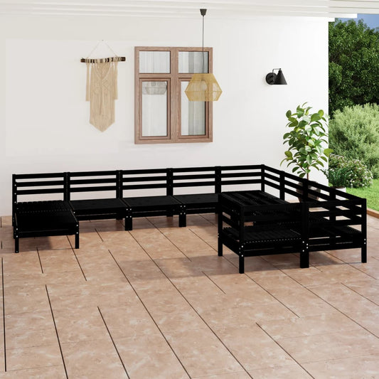 vidaXL 10 Piece Garden Lounge Set Black Solid Wood Pine