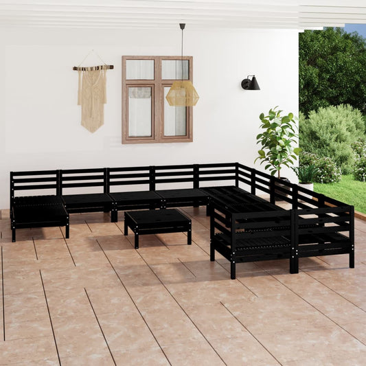 vidaXL 12 Piece Garden Lounge Set Black Solid Wood Pine