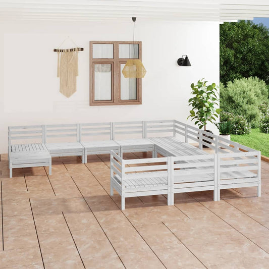 vidaXL 12 Piece Garden Lounge Set White Solid Wood Pine