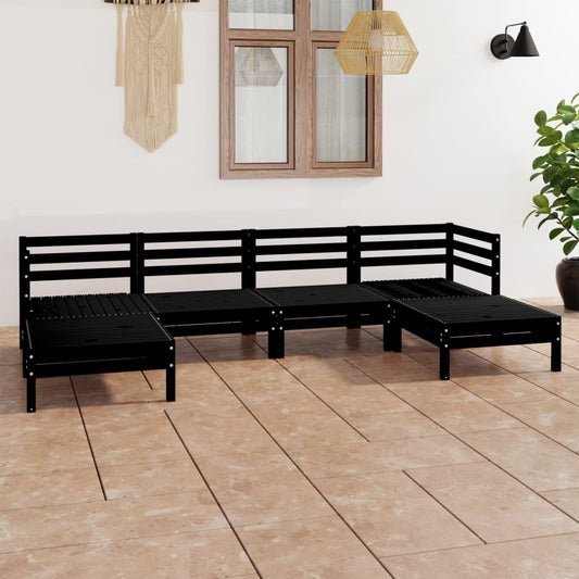 vidaXL 6 Piece Garden Lounge Set Black Solid Wood Pine