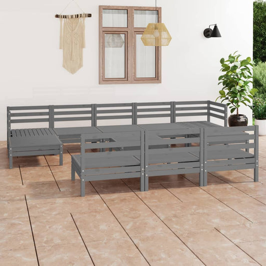 vidaXL 11 Piece Garden Lounge Set Grey Solid Wood Pine
