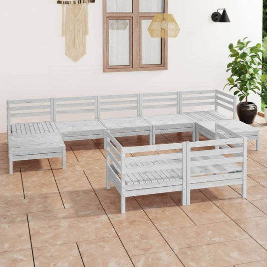vidaXL 9 Piece Garden Lounge Set White Solid Wood Pine