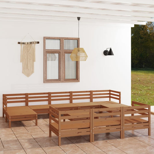 vidaXL 11 Piece Garden Lounge Set Honey Brown Solid Wood Pine
