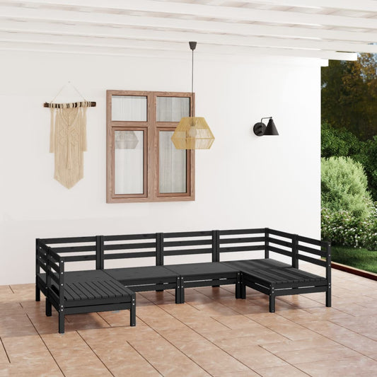 vidaXL 6 Piece Garden Lounge Set Black Solid Wood Pine