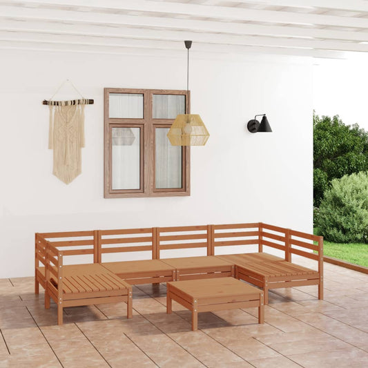 vidaXL 7 Piece Garden Lounge Set Honey Brown Solid Wood Pine