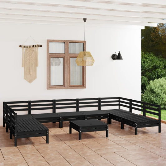 vidaXL 10 Piece Garden Lounge Set Black Solid Wood Pine