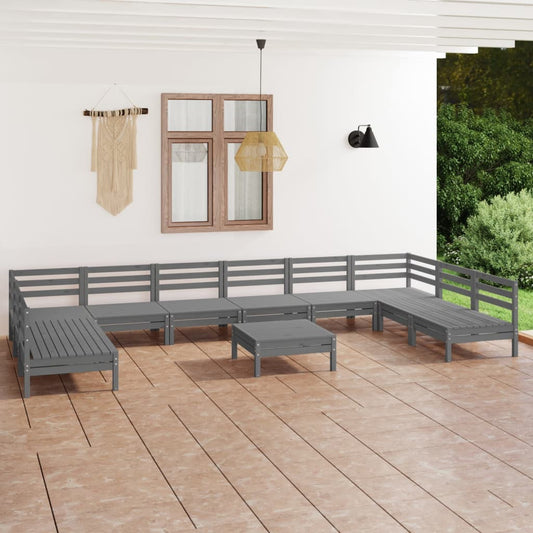 vidaXL 11 Piece Garden Lounge Set Grey Solid Wood Pine