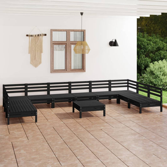 vidaXL 11 Piece Garden Lounge Set Black Solid Wood Pine