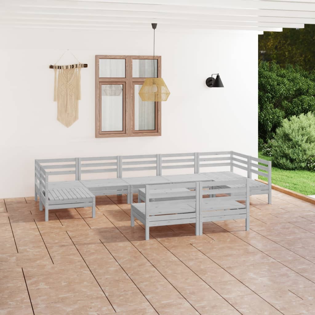 vidaXL 10 Piece Garden Lounge Set White Solid Wood Pine