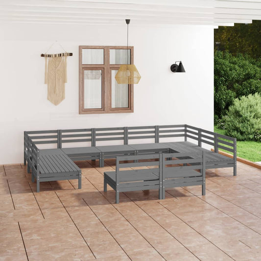 vidaXL 11 Piece Garden Lounge Set Grey Solid Wood Pine