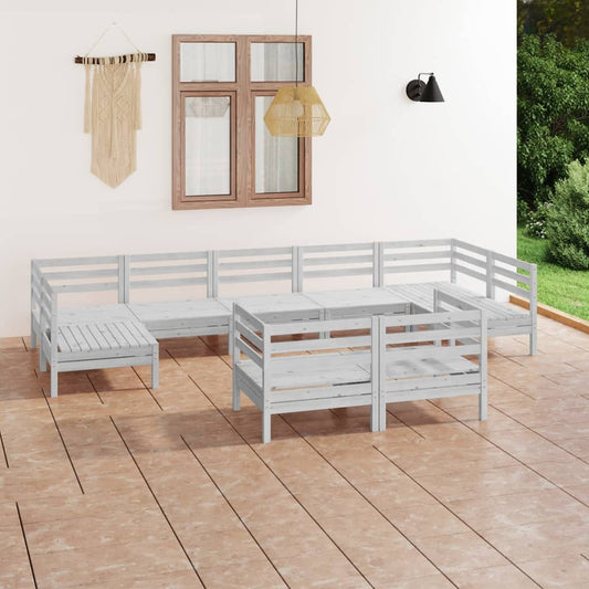 vidaXL 9 Piece Garden Lounge Set White Solid Wood Pine