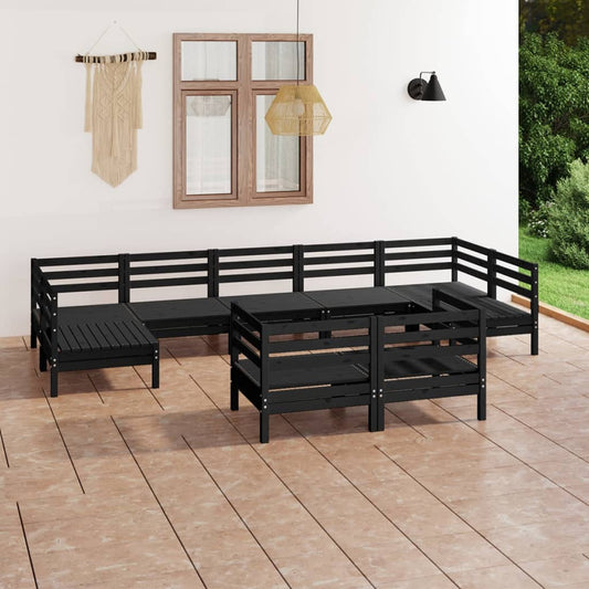 vidaXL 9 Piece Garden Lounge Set Black Solid Wood Pine