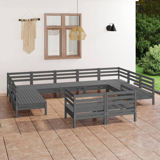 vidaXL 11 Piece Garden Lounge Set Grey Solid Wood Pine