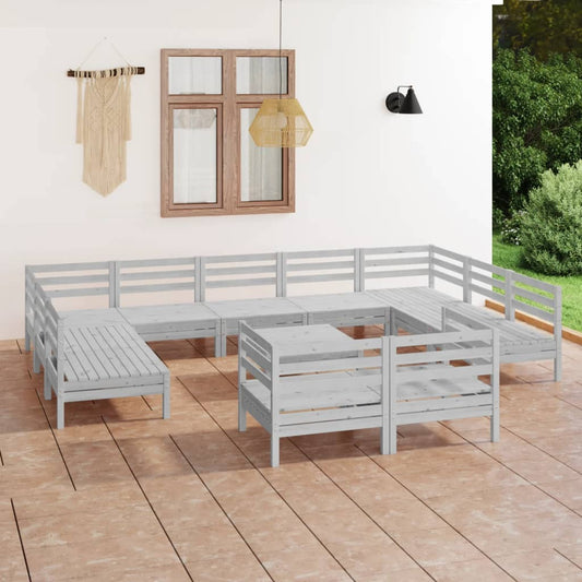vidaXL 12 Piece Garden Lounge Set White Solid Wood Pine