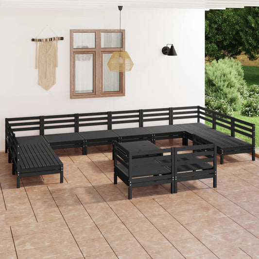 vidaXL 13 Piece Garden Lounge Set Black Solid Wood Pine