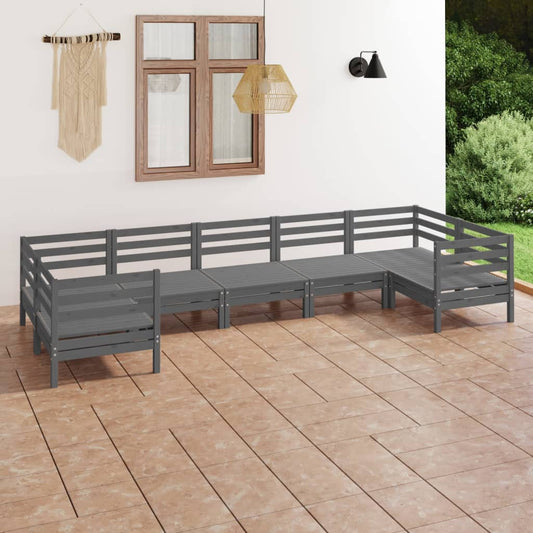 vidaXL 7 Piece Garden Lounge Set Grey Solid Wood Pine