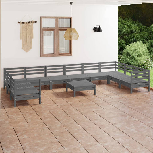 vidaXL 11 Piece Garden Lounge Set Grey Solid Wood Pine